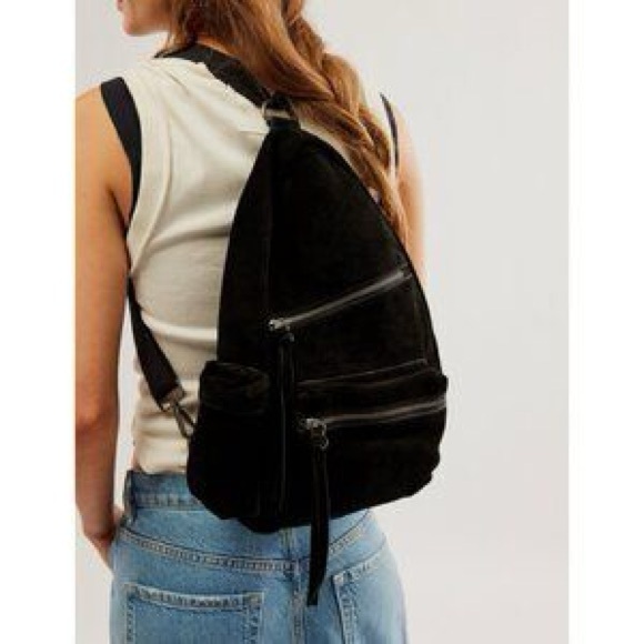 Free People Handbags - Free People Oxford Black Suede Sling Bag Backpack Hobo Crossbody